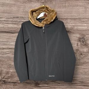 Marmot Women’s Furlong Softshell Jacket Black Hooded Zip Pockets Size Large